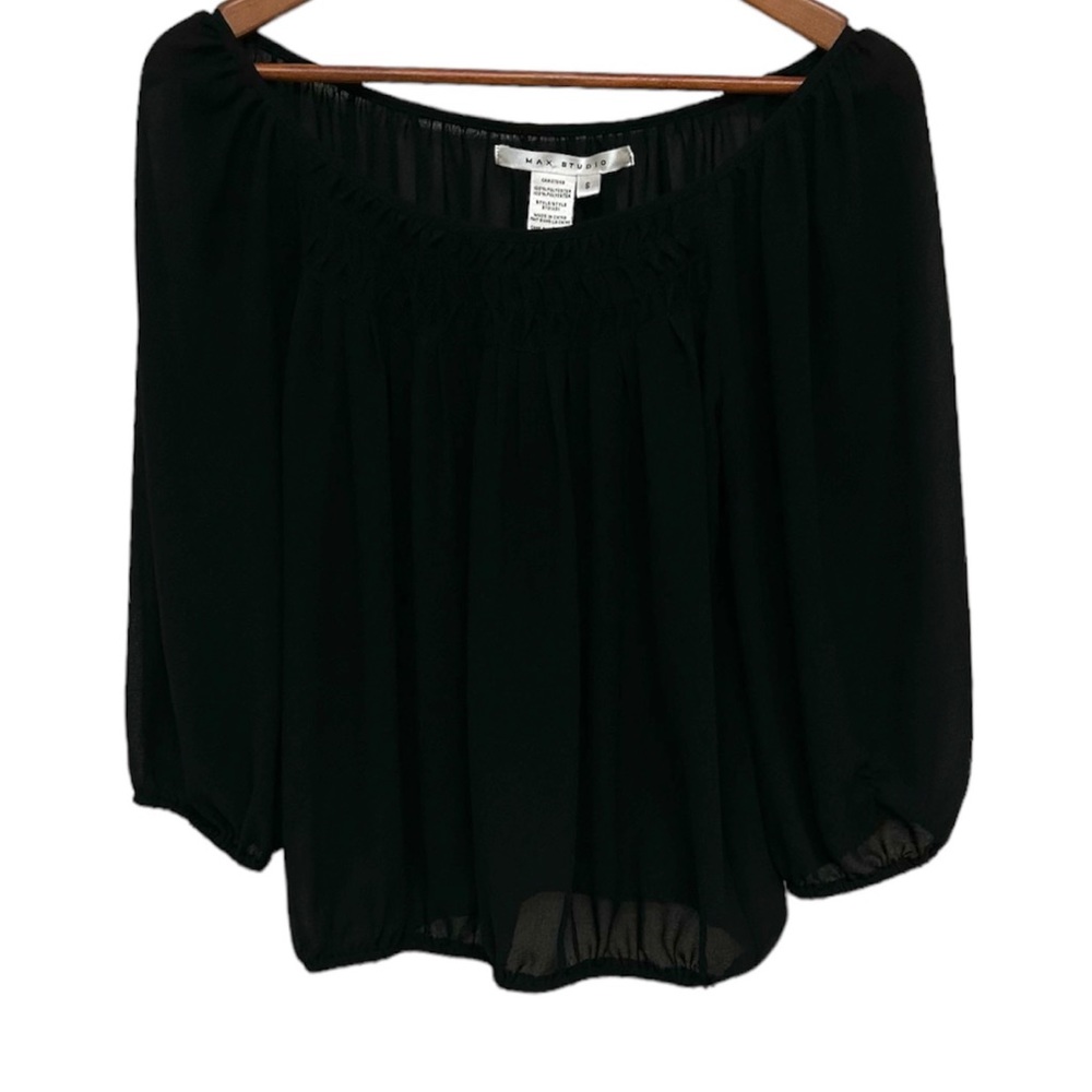 Peasant Flowy Blouse/Translucent/3/4 Sleeves Black (Size Small - Medium) EUC - Picture 11 of 12